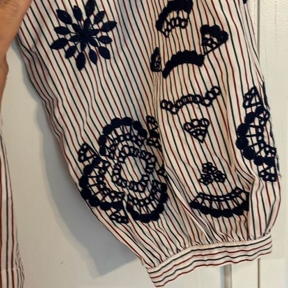 J.Crew striped embroidered tie front blouse size M - Picture 6 of 13
